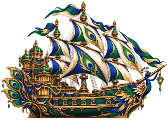 The Green Warden's peacock-sailed ship